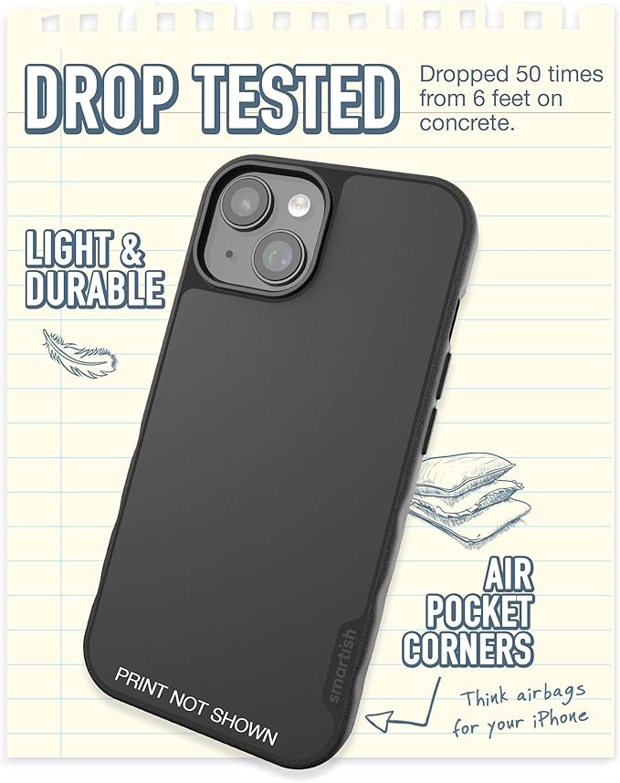 Smartish® iPhone 15 Magnetic Case - Gripmunk Compatible with MagSafe [Lightweight + Protective] Slim/Thin Grip Cover with Microfiber Lining for Apple iPhone 15 - Custom Prints