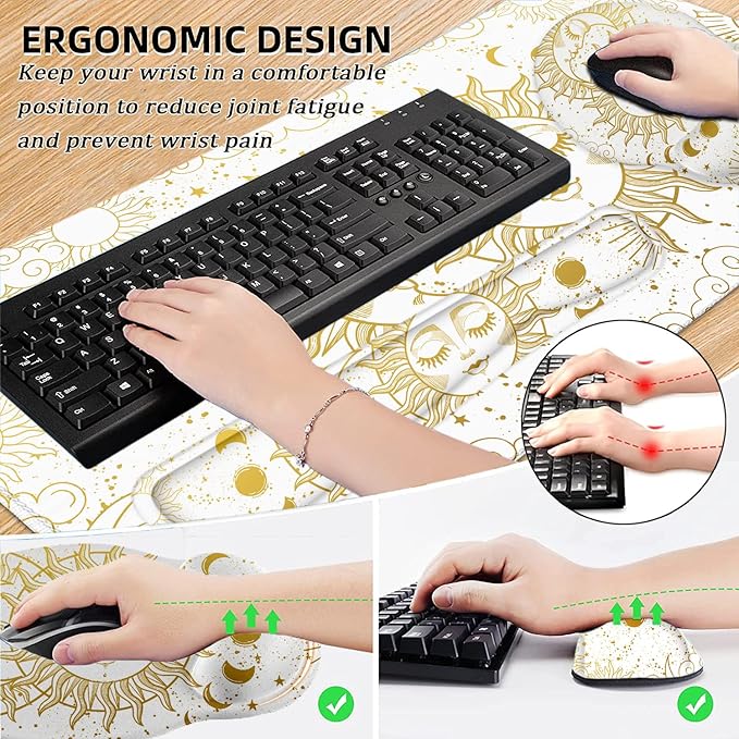 LATEEFAH Mouse Pad with Wrist Rest, Large Mouse Pad, Ergonomic Gaming Desk Pad Keyboard Wrist Rest Set, 4-in-1 Desk Mat Keyboard Mat for Home, Office