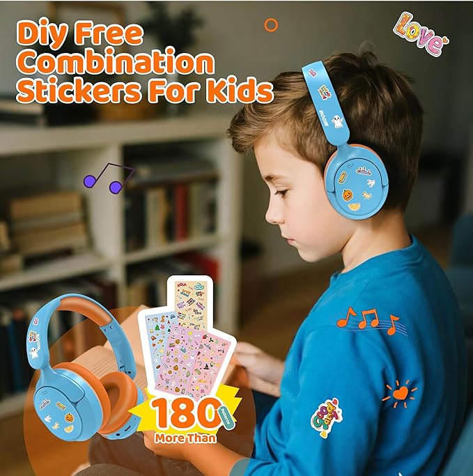 MIDOLA Kids Bluetooth Headphones Active Noise Cancelling,Volume Limited 85/94dB,Over Ear Foldable with Mic Aux Cord,Lightweight Wireless Headphone for Kid Toddler Child Pad Tablet Sky Blue