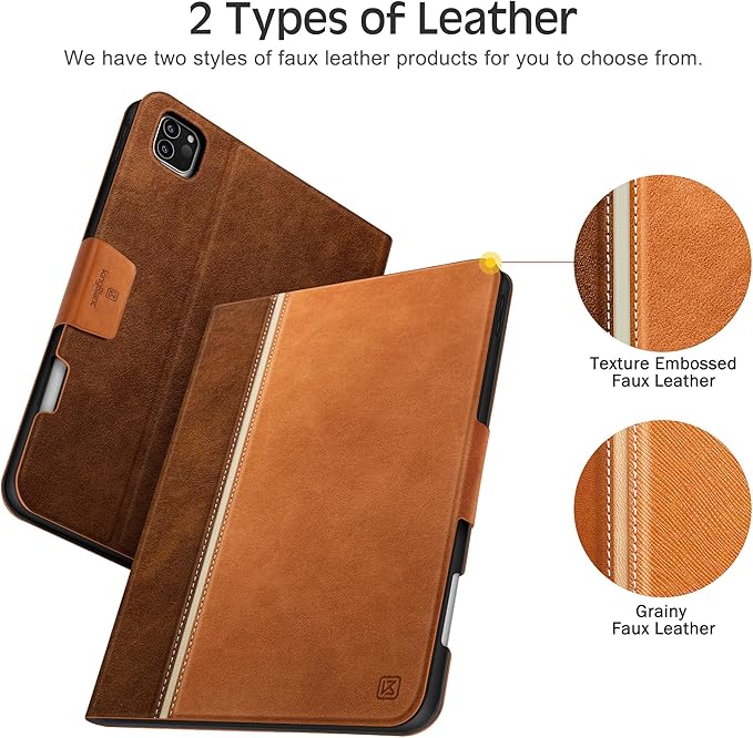 KingBlanc Case for iPad Pro 11 inch (M5 2025/M4 2024) with Pencil Holder, Vegan Leather Smart Stand Cover, Auto Sleep Wake, Support Pencil Pro/(USB-C), Viewing/Typing Angle, Durable Protection, Brown