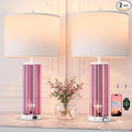 QiMH Table Lamps for Bedroom Set of 2 with Nightlight, Modern Bedside Lamp with USB A+C Charging Port, White Pink Nightstand Lamp for Living Room White Shade Home Decor, 2 Bulbs Included