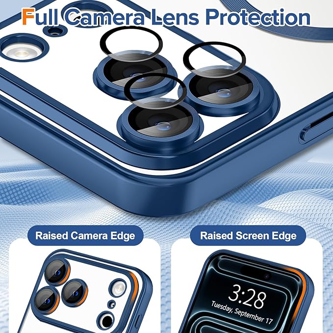 Hython Magnetic Clear for iPhone 17 Pro Case with Camera Lens Protector [Compatible with MagSafe] Luxury Plating Edge Slim Soft TPU Cover Protective Phone Case for iPhone 17 Pro 6.3", Matte Deep Blue
