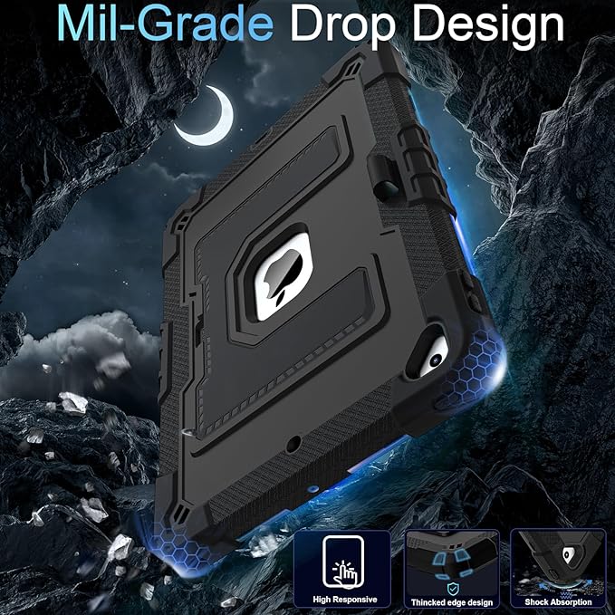 for iPad 9th/ 8th/ 7th Generation Case 10.2 Inch iPad Case 9th Generation with Pencil Holder,Heavy Duty Shockproof Cover for i Pad 10.2 Cases 2021/2020/ 2019,Black