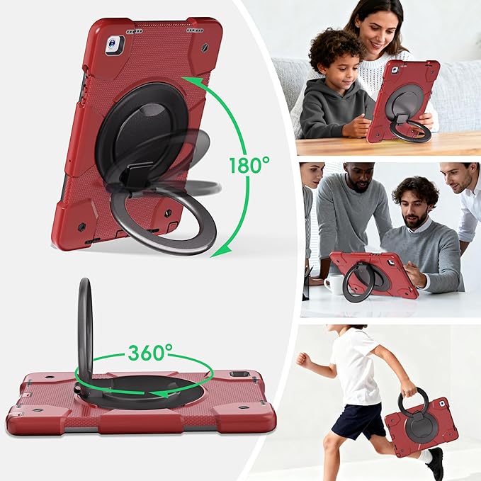 Andnary Case for Samsung Galaxy Tab A9+/A9 Plus Case 11 Inch with Screen Protector/360° Rotating Stand/Pen Holder/Shoulder Strap, Shockproof Cover for Tablet A9+ 5g (Red+Black)