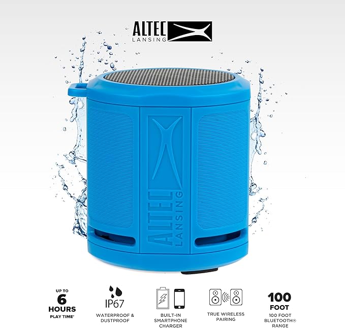 Altec Lansing HydraMicro - Waterproof Bluetooth Speaker, Lightweight & Portable Speaker for Travel & Outdoor Use, Royal Blue