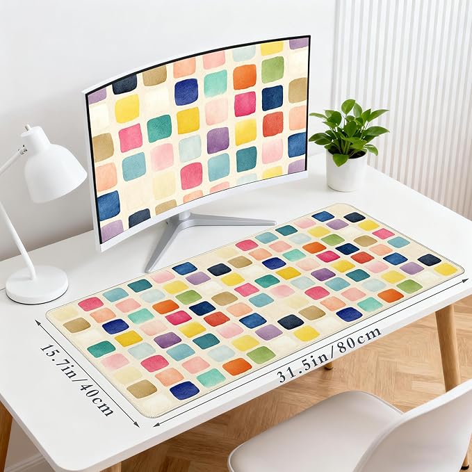 Desk Cover Mat, XXL Large Mouse Pad, Computer Laptop Cute Mat Desk Decor for Office Game Home 31.5 X 15.7 Inch (Colorful Checkered)