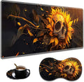 Ergonomic Dark Sunflower Skull Extended Mouse Pad 31.5" x 11.8" Set, with Wrist Rest & Lace Coasters, Pain Relief Design, Non-Slip Desk Mat for Home & Gaming