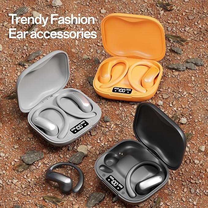 TINGER Open Ear Bluetooth Headphones 5.4 - IPX5 Waterproof Wireless Sports Earbuds,18H Playtime with Digital Power Display, Ultra-Light Weight Design for Cycling/Running/Gym (Silver)