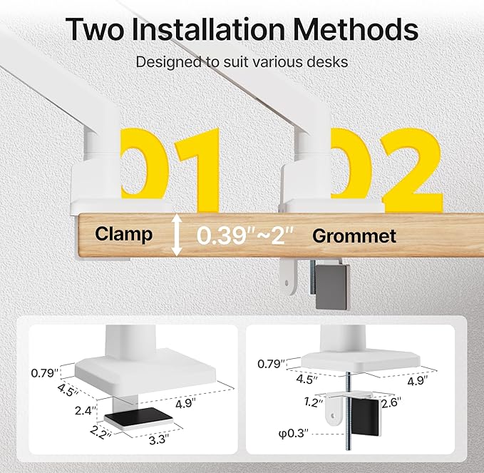 monTEK Single Monitor Arm for Max 45 Inch Ultrawide Screens Adjustable Monitor Desk Mount Holds 35 Lbs Cable Management with C Clamp/Grommet Desk Mount, VESA 75/100mm