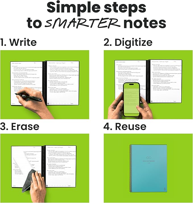 Rocketbook Core Reusable Smart Notebook, Lined Pages For School, Work and Creative Projects, Letter Size 8.5x11, Teal - Premium