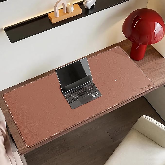 CENNBIE 35.5" x 16" Leather Desk Mat, Non-Slip Waterproof Extra Wide Desk Pad Protector,Computer Mouse Pad for Office Home (Brown)