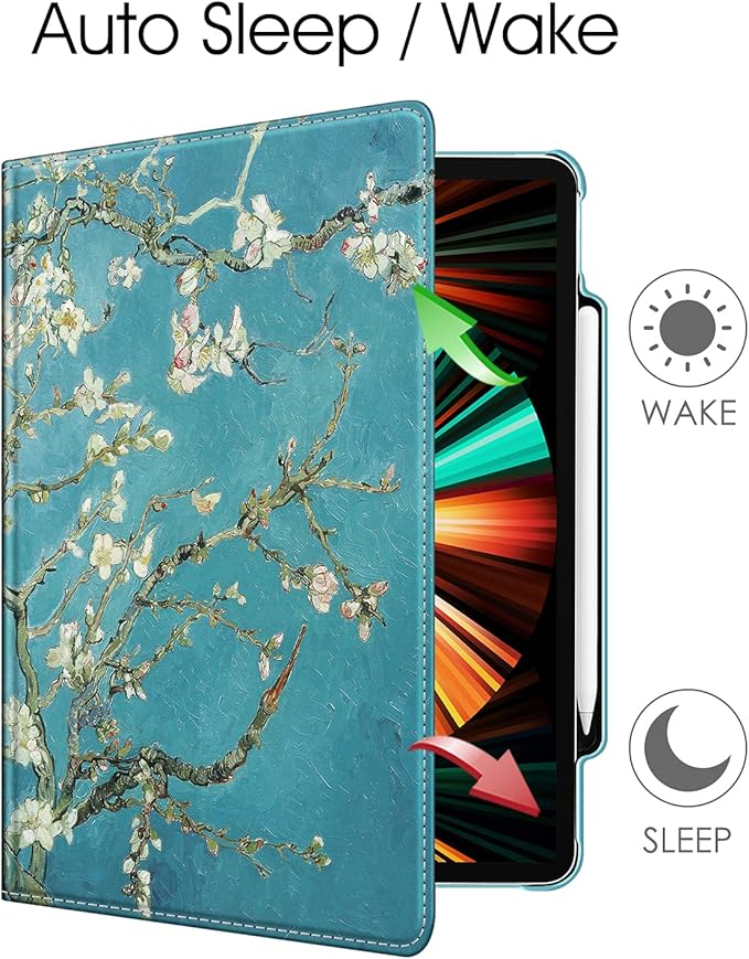 Fintie Rotating Case for iPad Pro 12.9-inch 6th Generation 2022-360 Degree Swiveling Protective Cover with Pencil Holder, Auto Sleep/Wake, Also Fit iPad Pro 12.9" 5th/4th/3rd Gen, Blossom