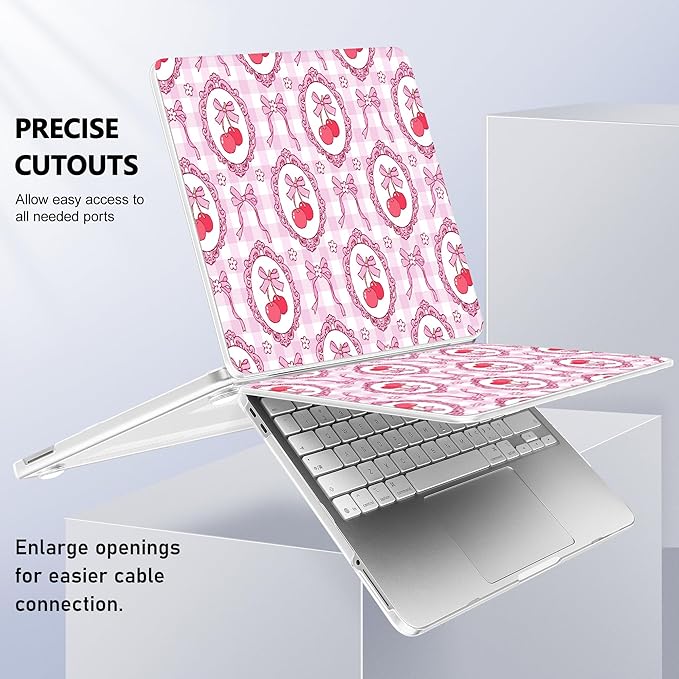 Case for 2026 MacBook Neo 13-inch Laptop with Liquid Retina Display, Release Model A3404, Sturdy Plastic Hard Shell Case + Keyboard Cover + Trackpad Film + Dust Plug, Cherry Bows & Checkered