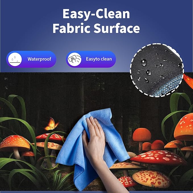 XXL Gaming Mouse Pad with Stitched Edges for PC Home & Office - Mushrooms in Deep Dark Forest Fantasy Nature Earth Path Mystical Design, Smooth Fabric Surface Anti-Slip Base Large Desk Mat