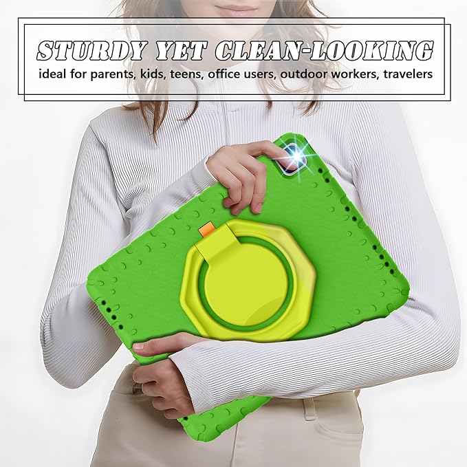 Case for iPad Pro 12.9 6th/5th/4th/3rd Gen, Heavy Duty Shockproof EVA Foam Protective Cover with 360° Rotating Stand, Stable & Lightweight, for Kids, Work, Travel & Creative Use - Green