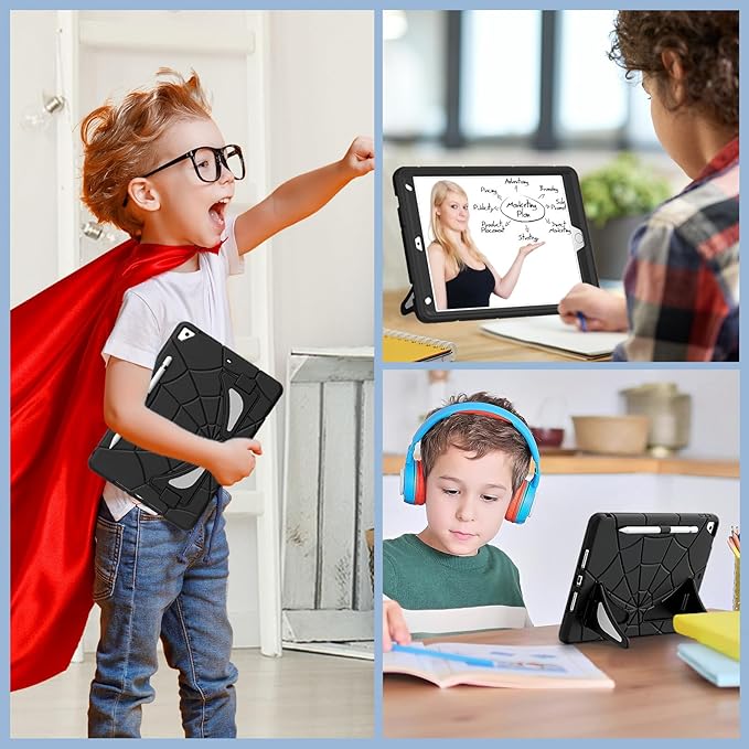 AKABEILA Compatible with Apple iPad 10.2 7th 8th 9th(2019/2020/2021) Tablet Case，Lightweight Shockproof Rugged Protective Cover with Kickstand for Kids Children Boys Babies Black