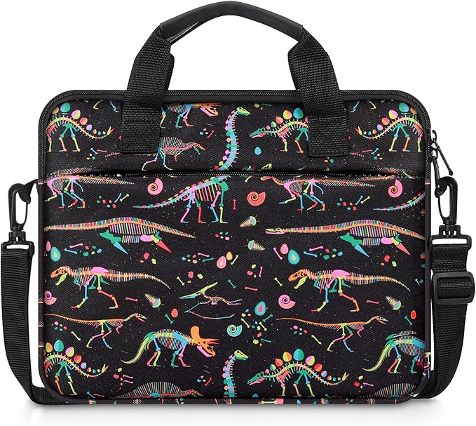 MoKo 10-12.5 Inch Kids Tablet Sleeve Carrying Case for Fire HD 10 13th/11th Gen, Fire HD 8/7 Kids 2022, Tablet Bag with Shoulder Strap for 10/10.1 Inch Android 12/13, Black Dinosaur