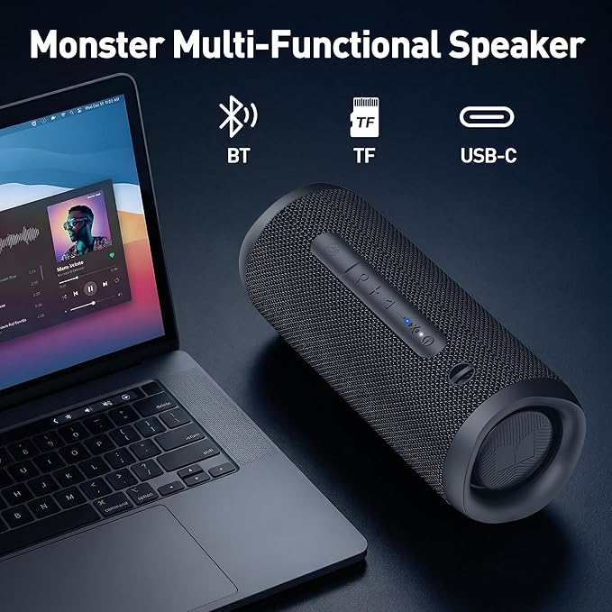 Monster Bluetooth Speaker, Wireless Portable Outdoor Bluetooth Speakers, 60W True Wireless Stereo IPX8 Waterproof, Dual PairingBluetooth 5.4 Built-in Mic, Outdoor Speaker