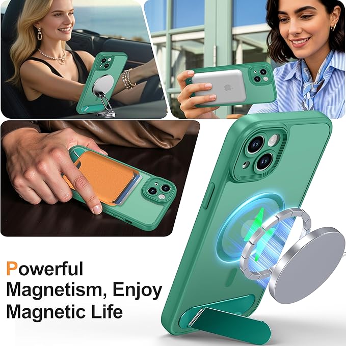 Magnetic Compatible with iPhone 15 Plus Case, [Built-in Kickstand][Full Camera Protection][Compatible with MagSafe][Anti-Fingerprint] Shockproof Phone Case for iPhone 15 Plus 6.7",Cyan