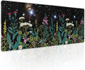 Black Aesthetic Wildflower Large Mouse Pad XL Space Galaxy Weeds Herb Cute Floral Extended Desk Mat Big 80X30 CM Non-Slip Rubber Base Stitched Edge Long Mousepad,31.5×11.8 Inch