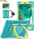 BATYUE Case for iPad 6th Generation 9.7 inch 2018, iPad 5th Gen 2017, iPad Air 2/ iPad Pro 9.7'',Shockproof Protective Cover with Pencil Holder &Rotating Bracket &Shoulder Strap (Light Blue+Lime)
