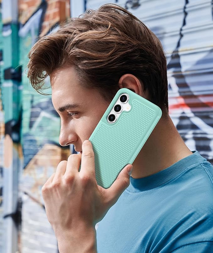 FNTCASE for Samsung Galaxy S24-FE Case: Dual Layer Protective Heavy Duty Cell Phone Cover | Shockproof Rugged with Non-Slip Textured | Military Grade Drop Protection Bumper Tough (Mint Green)