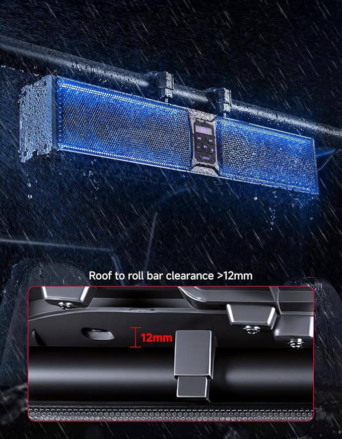 KEMIMOTO 6-Speaker Metal UTV Sound Bar, 25-inch IP65 Waterproof Golf Cart Sound Bar, ATV Speaker Bluetooth with RGB, SxS Soundbar Compatible with Polaris RZR Can-Am w/ 1.25 in - 2 in Roll Bar