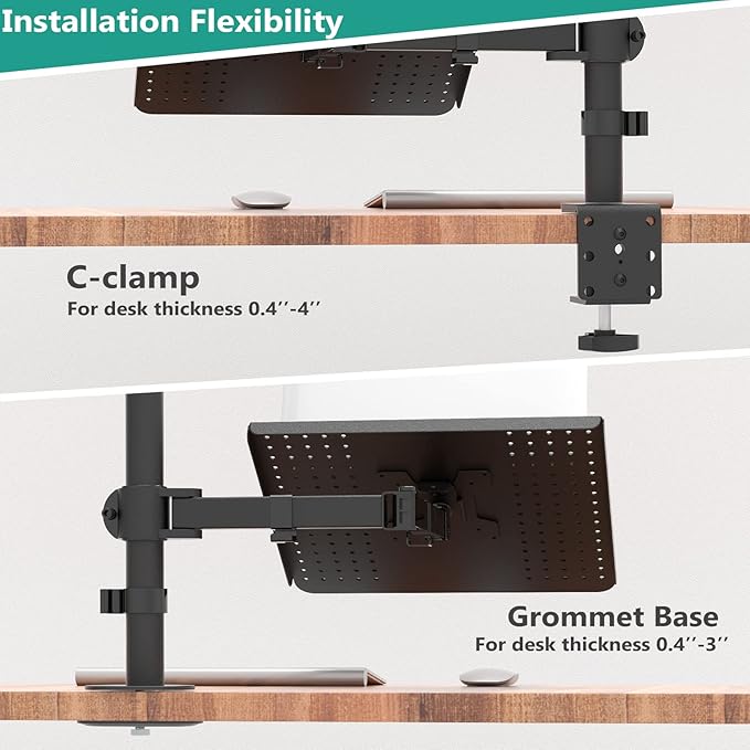 WALI Triple Arm Laptop and Dual Monitor Desk Mount for 17" Notebook and Up to 27" Screens, Extra Tall Adjustable Monitor Stand with Laptop Tray, VESA 75x75 100x100, Black (M002XLLP)