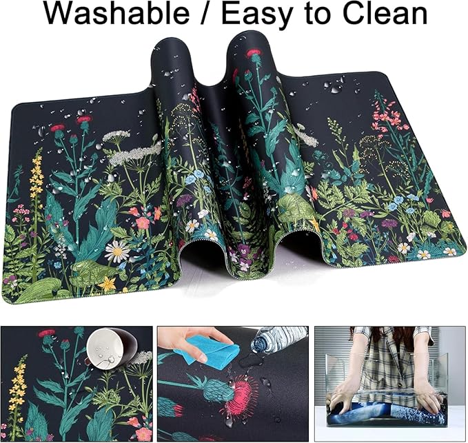 Large Gaming Mouse Pad with Coaster, Desk Matt for Desktop, Desk Pad, Mouse Pads Mat, Stitched Edges Big Extended Mousepad for Computer Keyboard Laptop Office Decor, 31.5'' x15.6''-Little Flowers