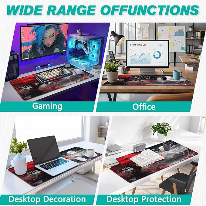 Gaming Mouse Pad - Desk Mat for Keyboard and Mouse - Anime Mousepad Desk Pad with Non-Slip Base, Japanese Large Mouse Pad for Office, Desktop Protection Decoration and Daily Use