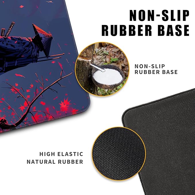 Japanese Gaming Samurai Red Large Gaming Mouse Pad Keyboard Desk Pad Extended Mouse Pad Gaming Office Decor, Pc Laptop Mouse Pads Large (31.5x11.8 in) with Stitched Eges Non-Slip Base Mousepad XL
