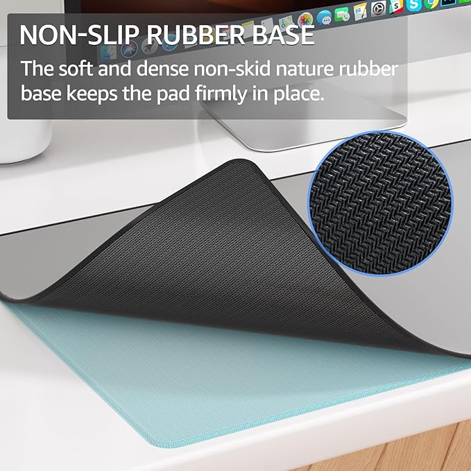 KTRIO Large Gaming Mouse Pad Desk Mat, Superior Micro-Weave Cloth, Non-Slip Rubber Base, Stitched Edges, Water-Resistant, for Gamer, Office & Home, 31.5 x 15.7 Inch，Silver Grey