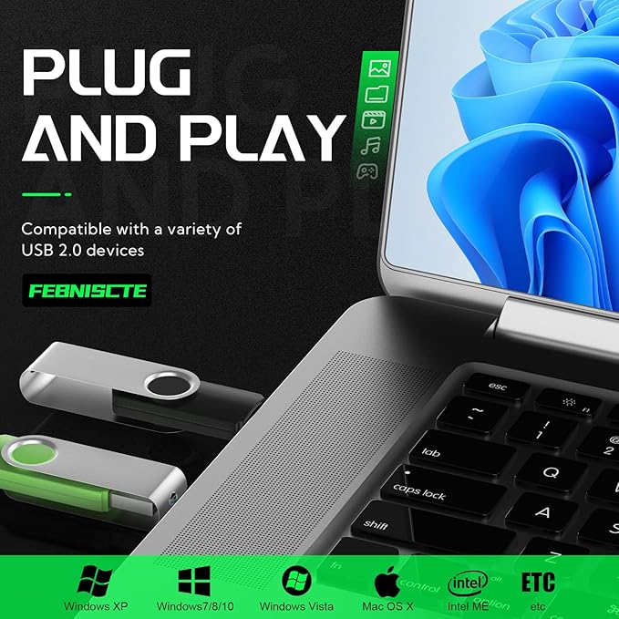 FEBNISCTE 16GB Flash Drive,Thumb Drive 10 Pack,Memoria USB 2.0 Multi-Coloured, USB Thumb Drive 16gb Swivel mit 10 Cords Jump Drive Stick with LED Light for Data Storage/Transfer