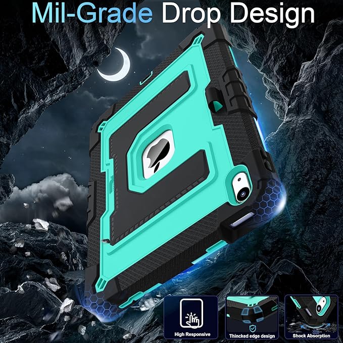 for iPad (A16) 11 Inch 11th /10th Generation 10.9 Inch iPad Case 10th Generation with Shoulder Strap,Heavy Duty Shockproof Cover for i Pad 11th/10th Gen,Black Mint