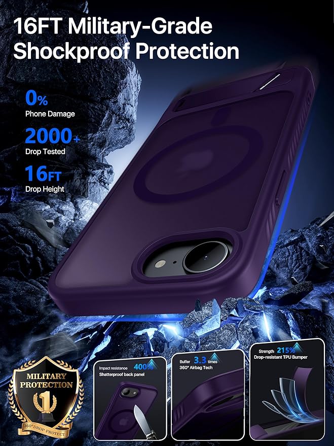 Eastinbox Magnetic for iPhone 17e & iPhone 16e Case with Stand [Compatible with MagSafe] [Built-in Invisible Kickstand] Matte Back Protective Phone Case for iPhone 17 e/16 e 6.1", Matte Purple