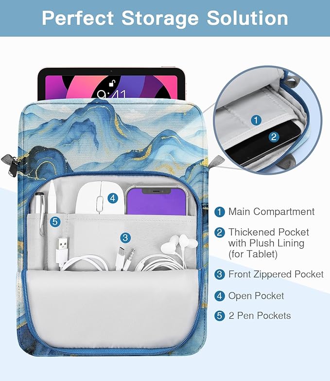 MoKo 9-11 Inch Tablet Sleeve Bag Handle Carrying Case with Shoulder Strap Fits iPad Pro/Air/A16 11 inch,iPad 10th 10.9,i-Pad 9/8/7th 10.2,iPadAir 5/4th 10.9,i-Pad 9.7,Tab S8/S9 11", Cloudy Blue