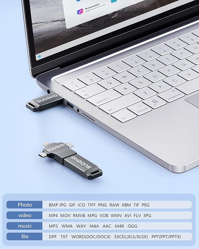 MFi Certified Photo Stick 256GB USB Flash Drive for iPhone, 4 in 1 External Memory Thumb Drive for Picture Video Backup, High Speed Memory Stick Pen Drive for iPhone/iPad/Android/PC (Gun Black)