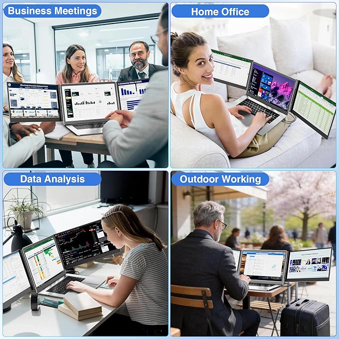 KEFEYA Laptop Screen Extender 15.6", FHD 1080P Portable Triple Monitor for Laptops 13-17.3", 0.16" Ultra-Thin Dual Laptop Monitor Extender for Windows/Mac/Dex/Chrome/Surface, Plug n Play