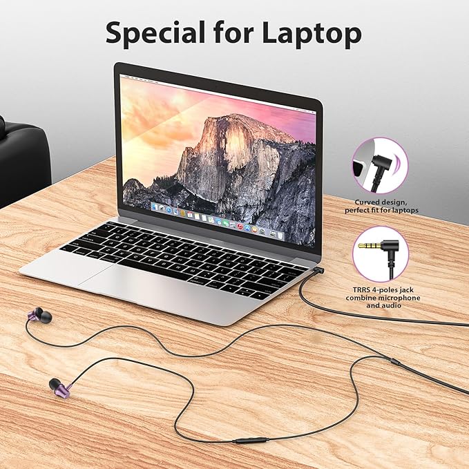 Wired Earbuds for School Chromebook Laptop PC, Noise Isolating Ear Buds with 3.5mm Plug in Audio Jack Microphone HiFi Stereo Wired Headphone Corded Earphone for Kindle Fire School Travel MP3, Purple