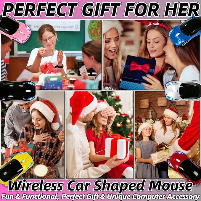 Pink Wireless Mouse，Mini Car Computer Mouse，1600DPI 2.4G Wireless with USB Receiver Wirelesss Car Mouses for Computer for PC, Laptop, Tablet Win XP/Vista/7/ME/2000/Mac OS for Womens Office Girls Gift