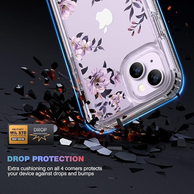 Diaclara Designed for iPhone 14 Case, Full Body Rugged Case with Built-in Touch Sensitive Anti-Scratch Screen Protector, with Camera Lens Protector for iPhone 14 6.1" (Camellia)