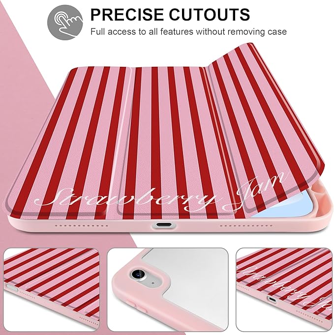 Case for iPad Air 13 inch 2026 M4 2025 M3 2024 M2 Release with Pencil Holder Slim Cute Striped Trifold Stand Cover with Clear Back Auto Sleep Aesthetic Preppy Design for Girls Women, Stripe