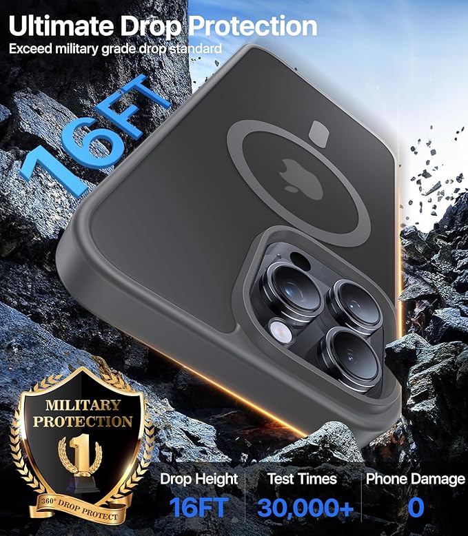 Magnetic for iPhone 16 Pro Max Case[Compatible with MagSafe][Military-Grade Drop Protection][Anti-Yellowing]Shockproof Protective Translucent Matte Cover for iPhone 16 Pro Max Phone Case,Gray