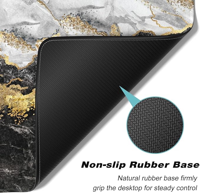 Extended Large Mouse Pad, XXL Gaming Mousepad 31.5 x 15.7 Inch, Big Computer Keyboard Desk Pad, Waterproof Mouse Mat with Stitched Edges and Non-Slip Base for Office Gaming, Black Marble