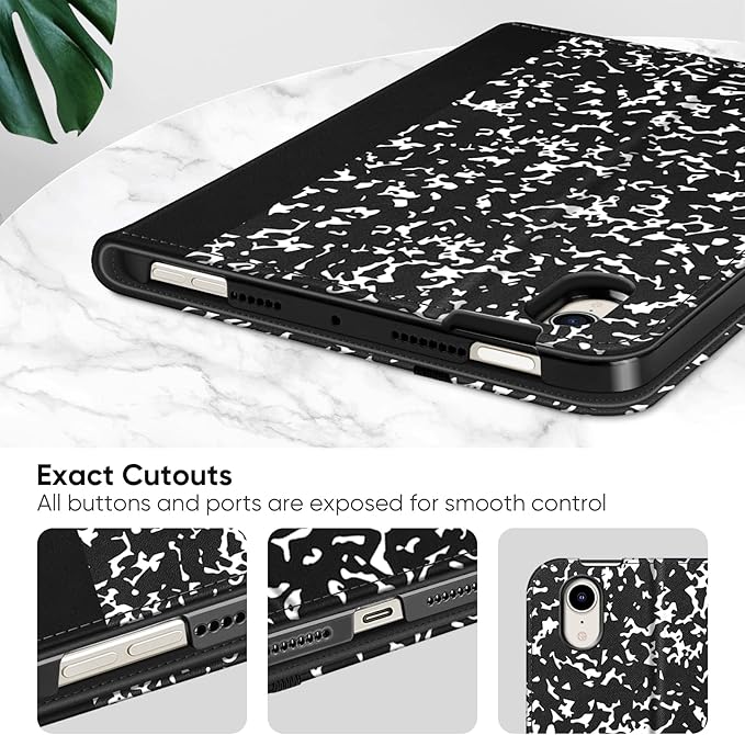 Fintie Folio Case for iPad Mini 7 (A17 Pro, 7th Generation) 2024 / iPad Mini 6 (6th Gen) 8.3 Inch, Multi-Angle Smart Stand Cover with Pencil Holder & Pocket, Auto Sleep/Wake, Composition Book