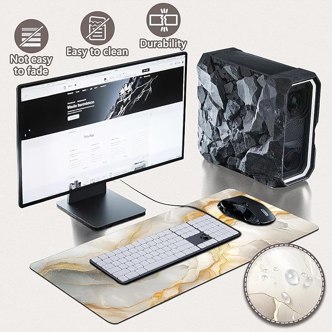 Gaming Mouse Pad - (31.5"×11.8") Marble Large Mouse Pads for Desk - Desk Mat for Keyboard and Mouse with Non-Slip Base, Desks Pad Matfor Game/Office & Home