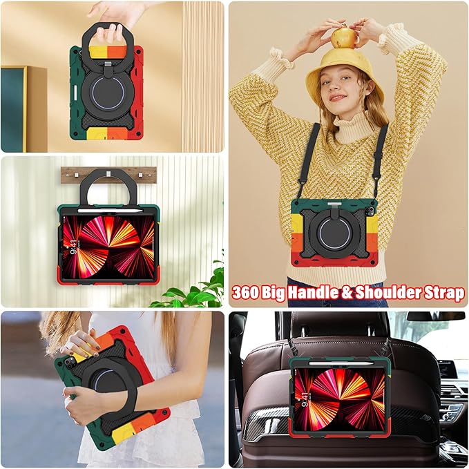 ROISKIN for iPad Air 11 inch M4/M3/M2 Case, iPad Pro 11 inch 4th/3rd/2nd/1st Generation,iPad Air 5th/4th 10.9 inch Case,Heavy Duty Shockproof with 360 Stand Handle Shoulder Strap Pen Holder for Kids