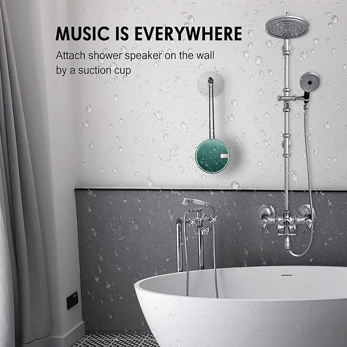 INSMY C12 IPX7 Waterproof Shower Bluetooth Speaker, Portable Small Speaker, Speakers Bluetooth Wireless Loud Clear Sound, Support TF Card Suction Cup for Kayak Canoe Beach Gift (Teal)