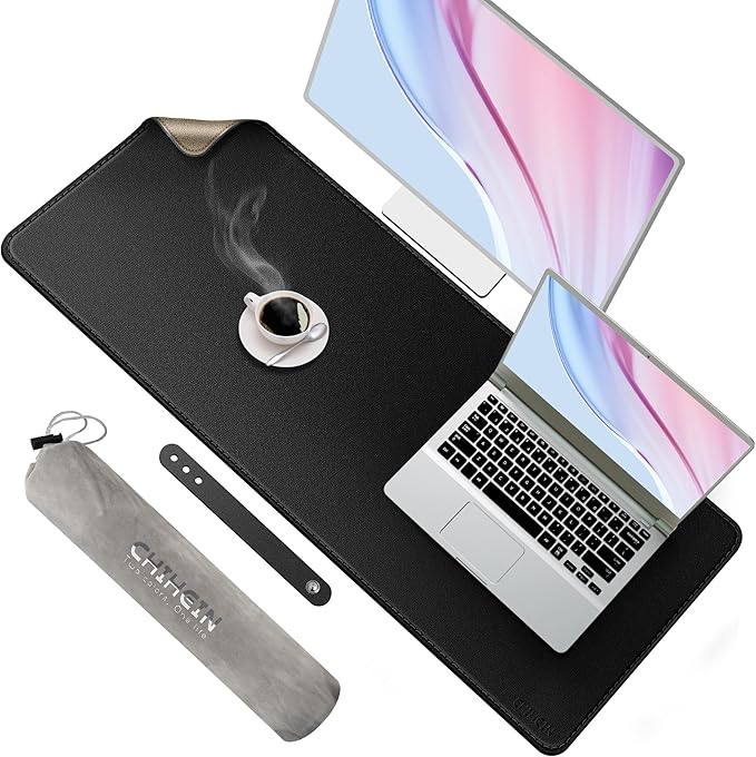Chihein 43" x 16" 3XL Desk Mat with Cork & PU Leather (Black), Dual Sided Desk Pad Protector, Waterproof Computer Desk Mat for Gaming, Office, Home