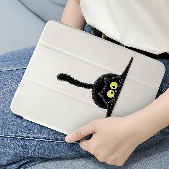 MrARTIST for iPad Air 11 Inch Case M3/M2 - Air 5th/4th Generation 10.9" Cute Women Girls Girly Kawaii Aesthetic Kawaii Design for Apple Air Tablet Cover with Pencil Holder, Black Cat